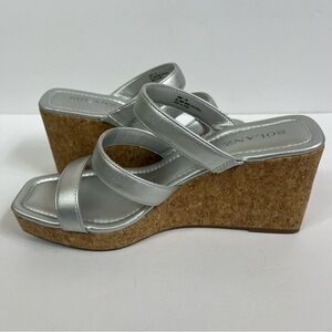 Solanz Jimmy Silver strappy cork platform wedges